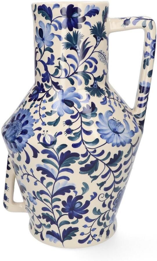 Return to Sender Vaas Large 45 cm Bed of Flowers Blue handgeschilderd met handvat Blauw Bloemenvaas