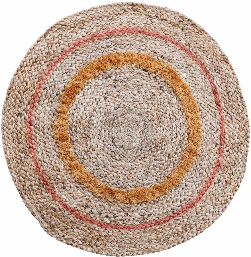 Return to Sender Vloerkleed Ø 80 cm jute met kleurdetails in katoen