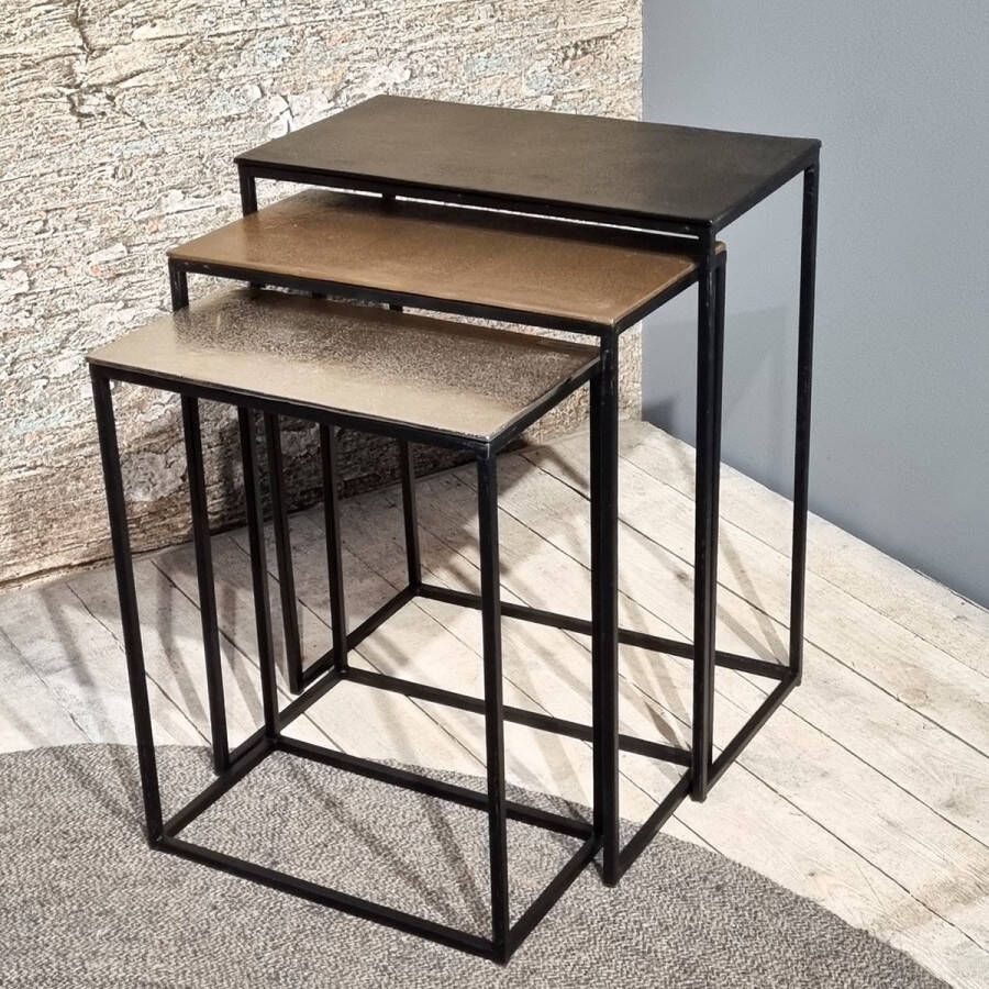 Reuring wonen en living Reuring wonen salontafels Antique Tricolore Sidetable 65 Set van 3 - Foto 2