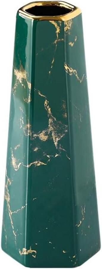 Rêverie 20 cm Groene en Gouden Keramische Marmeren Vaas Decoratieve Bloemenvaas voor Tafel Centerpieces Stijlvolle Home Decoratie voor Bruiloften Kerstmis Smaragd Groen