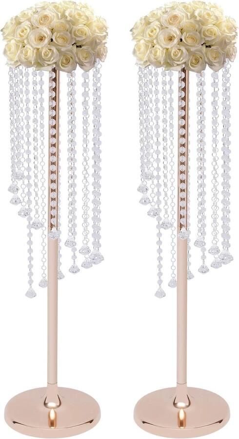 Rêverie Luxe Set van 2 Rosé Gouden Kristallen Bloemenvazen Vazen 90 cm Hoge Bloemvaashouders Tafel Decoratie voor Bruiloften Feestdecoratie