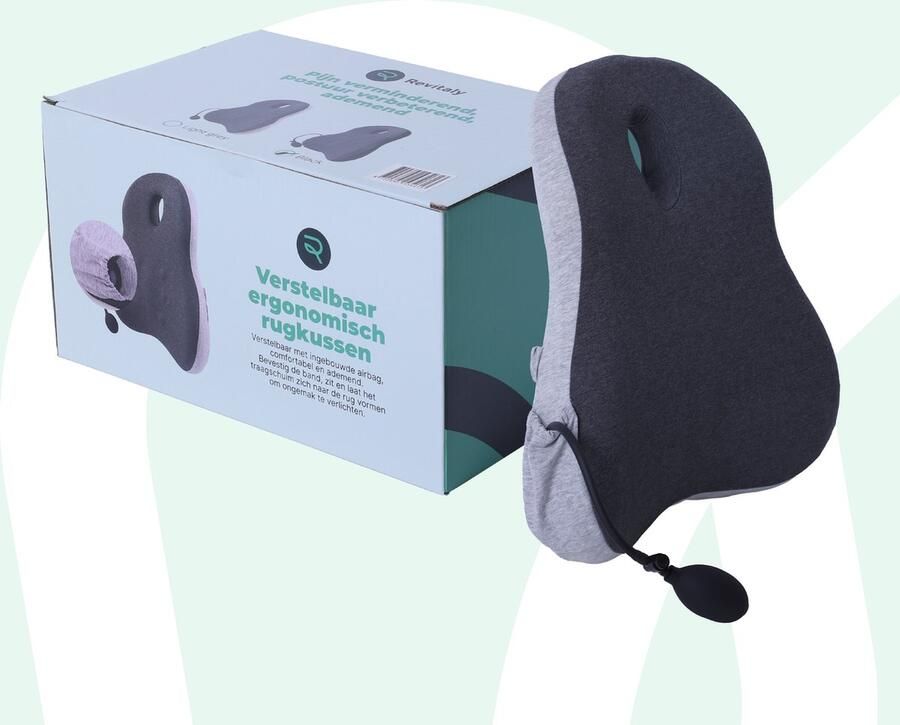 Revitaly Orthopedisch Rugkussen met handpomp Verstelbaar Grijs Traagschuim & Wasbare Hoes Rugkussen Lendensteun Lendenkussen Rugsteun auto Geschikt voor Bureaustoel Auto Bed Bank Ergonomisch Orthopedisch