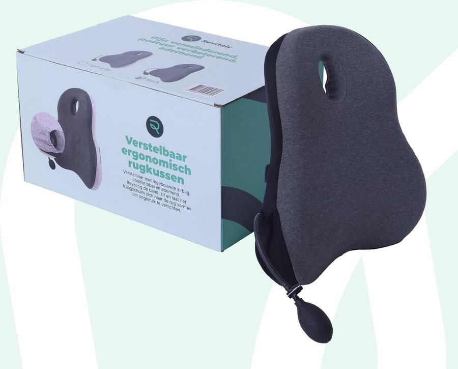 Revitaly Orthopedisch Rugkussen met handpomp Verstelbaar Zwart Traagschuim & Wasbare Hoes Rugkussen Lendensteun Lendenkussen Rugsteun auto Geschikt voor Bureaustoel Auto Bed Bank Ergonomisch Orthopedisch