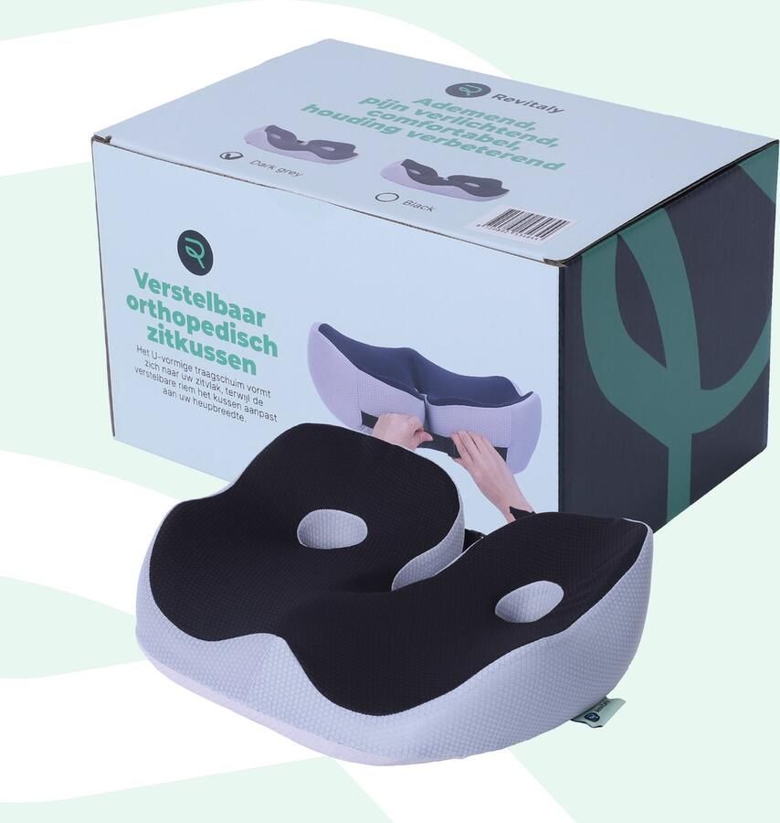 Revitaly Orthopedisch Zitkussen Zwart Stuitkussen Stoelkussen Verstelbare zitkussen Traagschuim & Wasbare Hoes Anti-slip Zitkussen Geschikt voor Bureaustoel Auto Bed Bank Ergonomisch Orthopedisch Aambeien