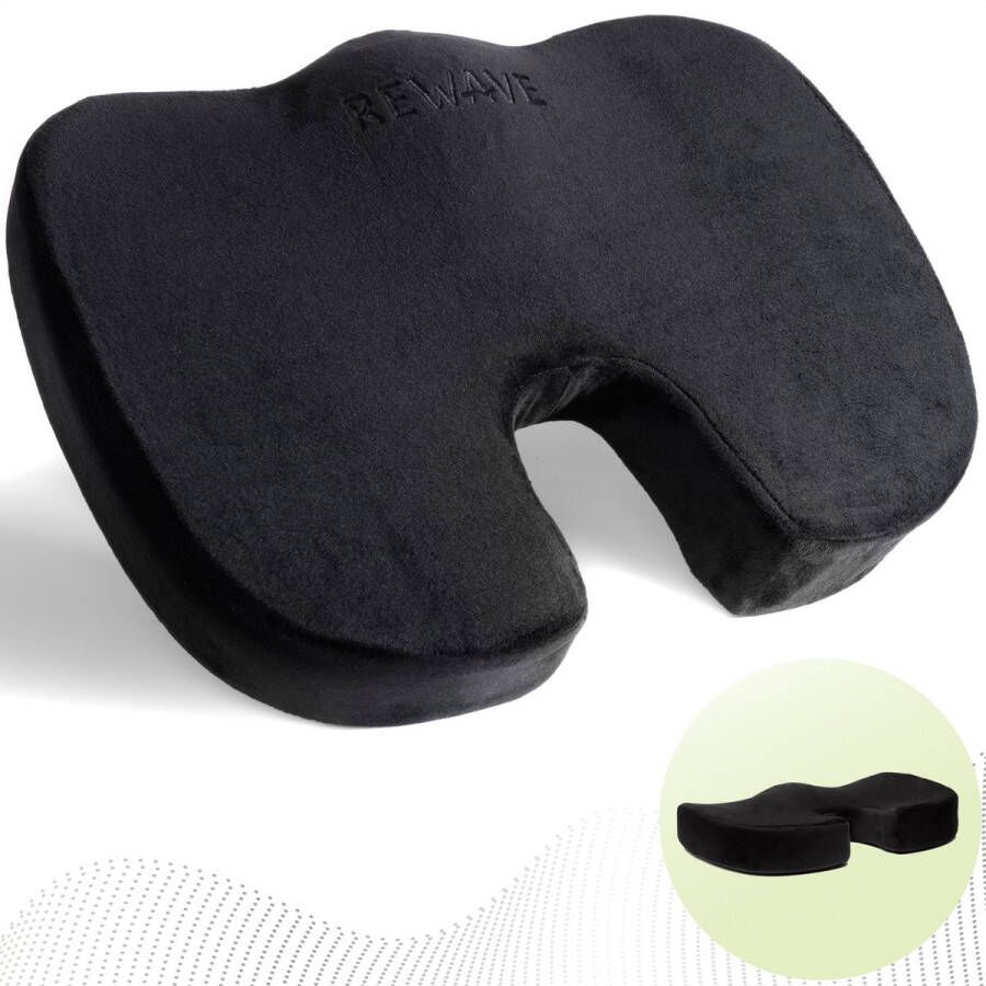 Rewave Zitkussen Orthopedisch Wigkussen Ergonomisch Stuitkussen voor Auto of Bureaustoel Premium Gel Luxe Zwart