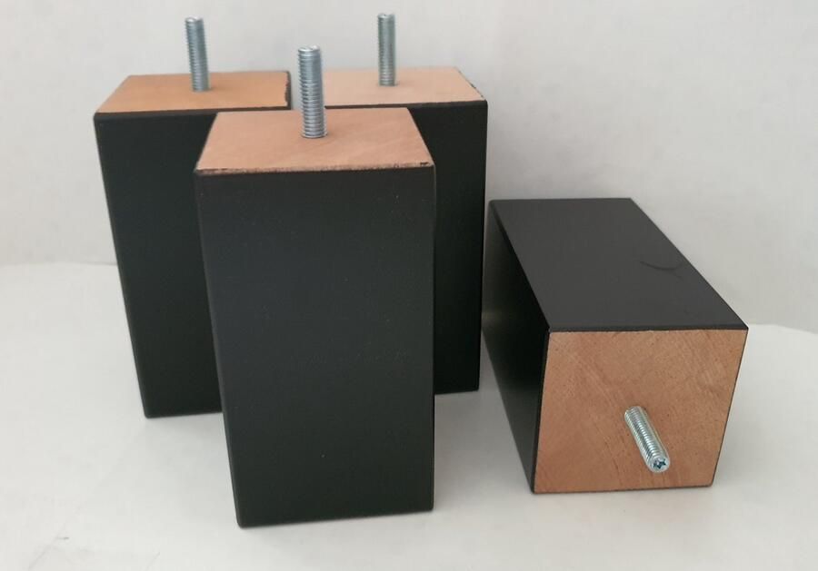 RexaPlan Set van 4 stuks houten Boxspring Bedden Meubelpoten Zwart Beuken 16 cm hoog 7x7 cm met M8 draad Boxspring bedden banken
