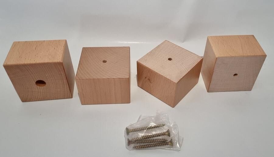 RexaPlan Set van 4 stuks houten meubelpoten Natuurkleur beuken 6 cm hoogte 7x7 cm met schroeven Boxspring bedden banken