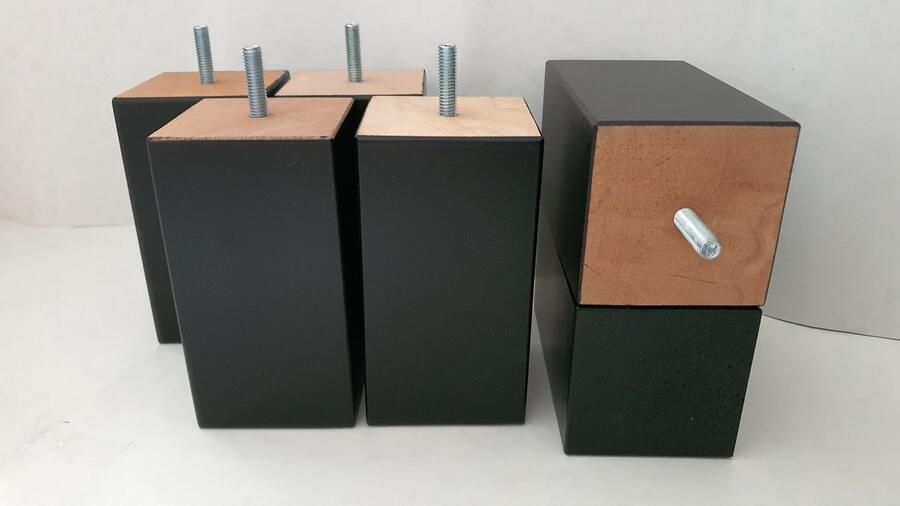RexaPlan Set van 6 stuks houten Boxspring Bedden Meubelpoten Zwart Beuken 16 cm hoogte 7x7 cm met M8 draadeinde