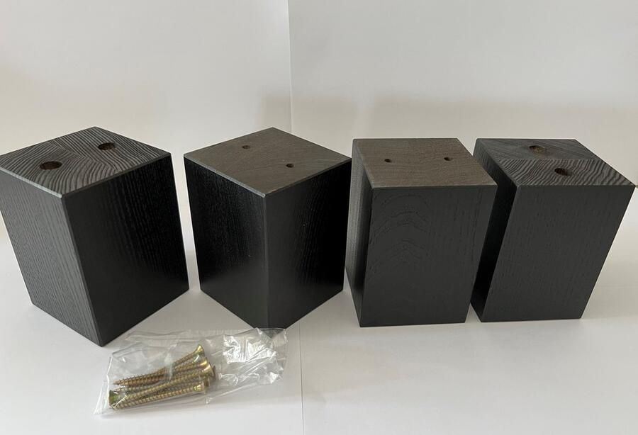 RexaPlan Set van 6 stuks houten meubelpoten Zwart beuken 10 cm hoogte 7x7 cm met schroeven Boxspring bedden banken