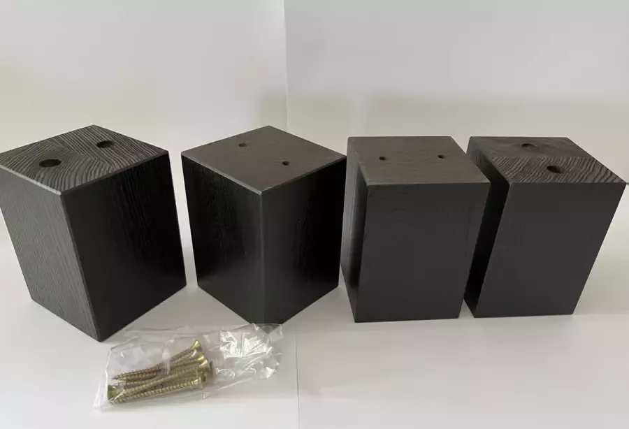 RexaPlan Set van 4 houten meubelpoten Zwart Eiken 10 cm hoogte 7x7 cm met schroeven Boxspring bedden banken - Foto 2