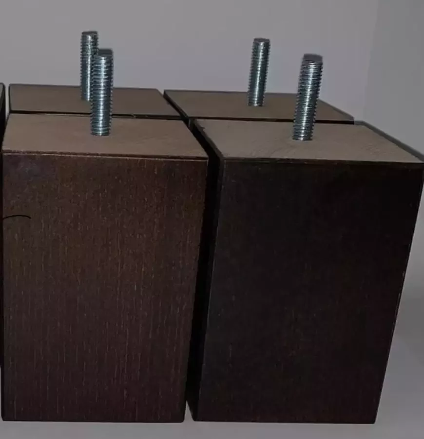 RexaPlan Set van 4 stuks houten meubelpoten Wengé (donker bruin) beuken 10 cm hoogte 7x7 cm M8 draadeinde Boxspring bedden banken