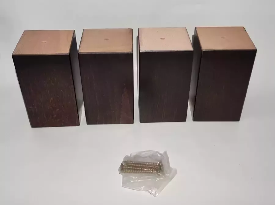 RexaPlan Set van 4 stuks houten meubelpoten Wengé (donker bruin) beuken 12 cm hoogte 7x7 cm met schroeven Boxspring bedden banken