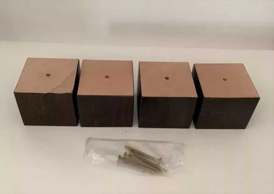 RexaPlan Set van 4 stuks houten meubelpoten Wengé (donker bruin) beuken 6 cm hoogte 7x7 cm met schroeven Boxspring bedden banken