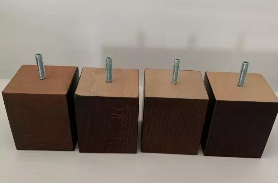 RexaPlan Set van 4 stuks houten meubelpoten Wengé (donker bruin) beuken 8 cm hoogte 7x7 cm M8 draadeinde Boxspring bedden banken