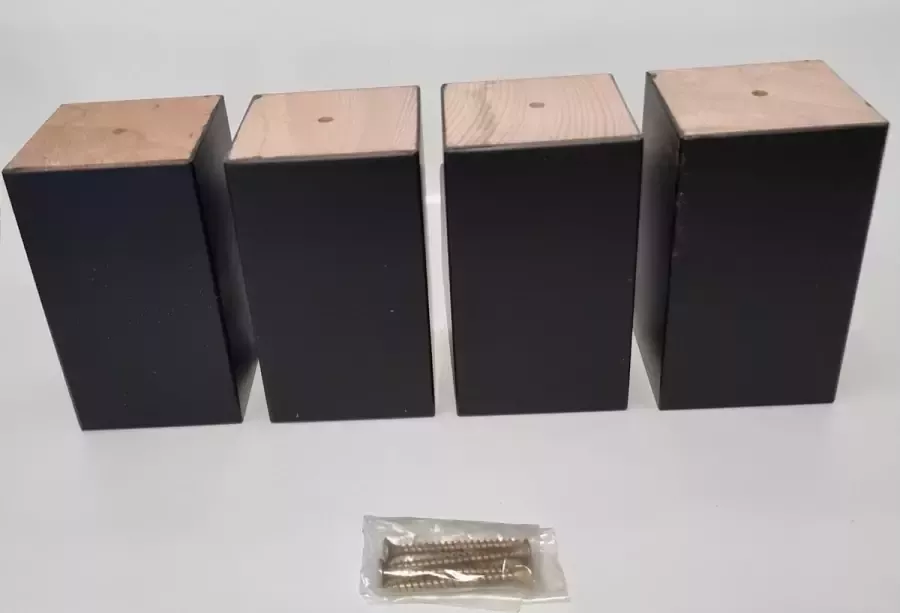 RexaPlan Set van 4 stuks houten meubelpoten Zwart beuken 12 cm hoogte 7x7 cm met schroeven Boxspring bedden banken