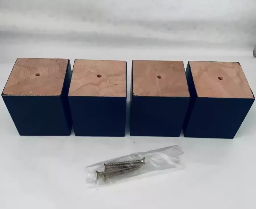 RexaPlan Set van 4 stuks houten meubelpoten Zwart beuken 8 cm hoogte 7x7 cm met schroeven Boxspring bedden banken