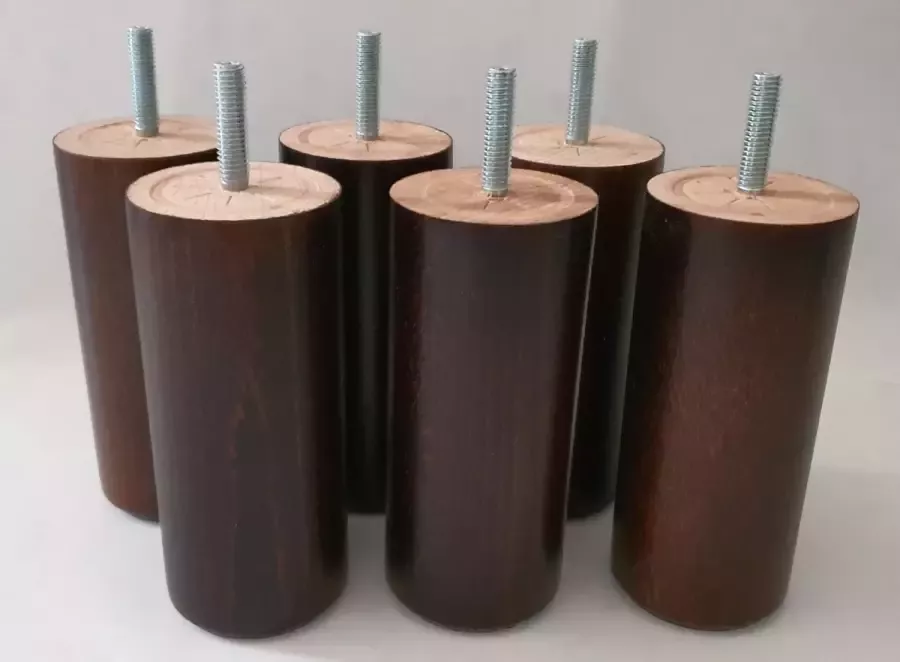 RexaPlan Set van 6 stuks houten Boxspring Bedden Meubelpoten Wengé (donker bruin) Beuken Rond 12 cm hoogte 5 cm doorsnede met M8 draadeinde