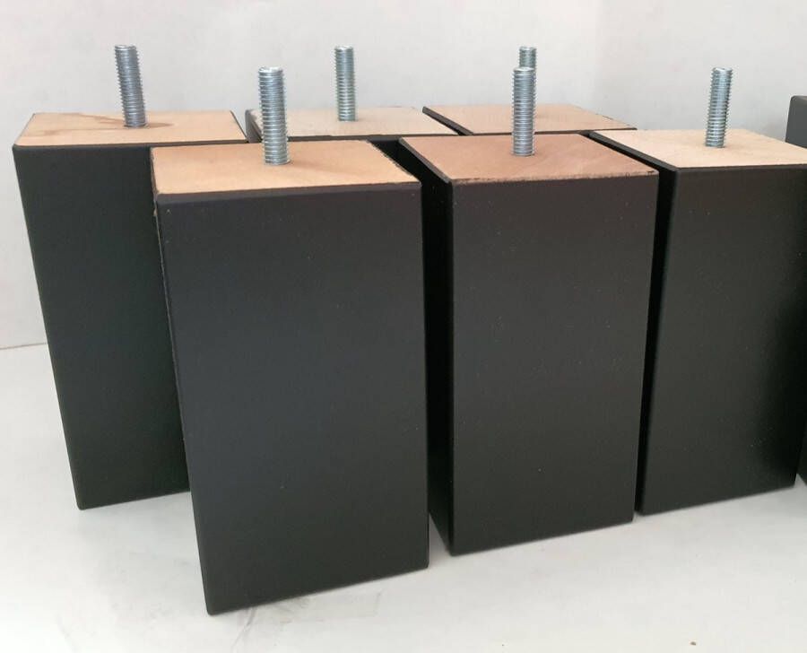 RexaPlan Set van 6 stuks houten Boxspring Bedden Meubelpoten Zwart Beuken 16 cm hoogte 7x7 cm met M8 draadeinde