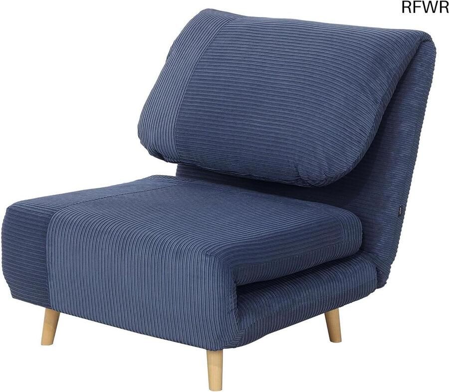 RFWR 2-in-1 slaapbank en slaapstoel met verstelbare klapmatras in cord-look voor slaapkamer en woonkamer blauw 82 x 89 x 83 cm