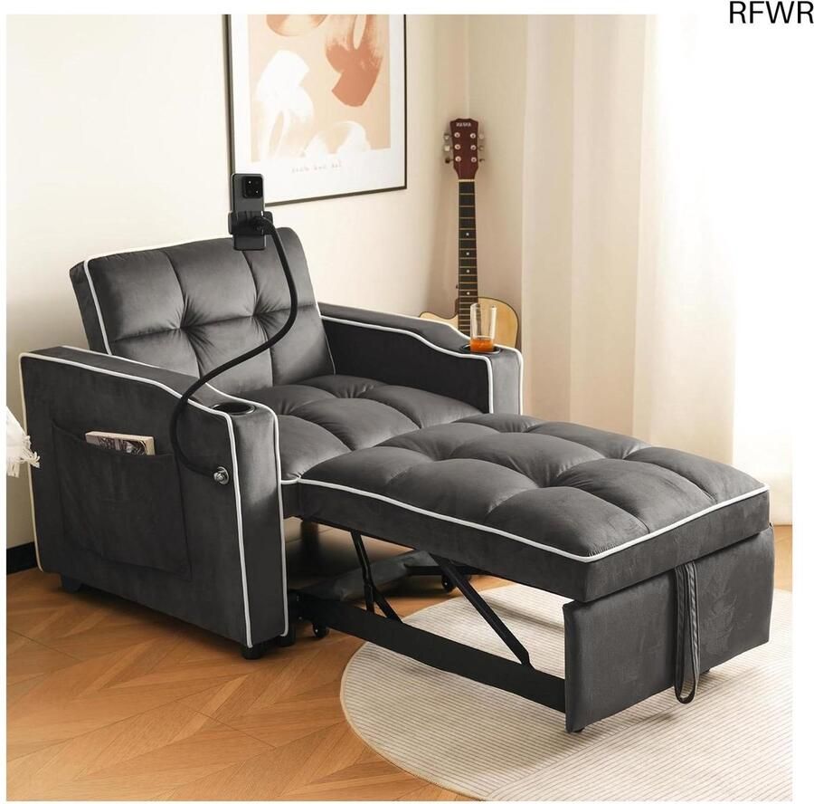 RFWR 3-in-1 uittrekbare slaapbank met bekerhouders en telefoonhouder Perfect voor kleine ruimtes