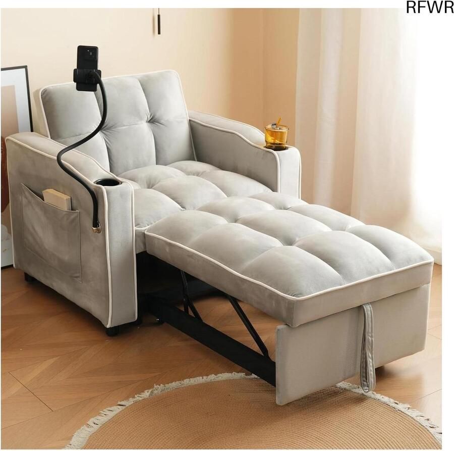 RFWR 3-in-1 uittrekbare slaapbank met bekerhouders en telefoonhouder voor kleine ruimtes