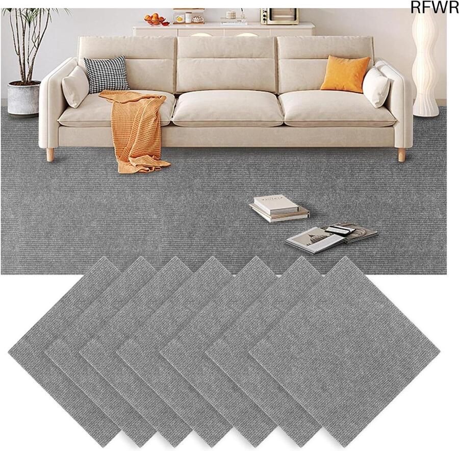 RFWR 30 stuks zelfklevende tapijttegels 30 x 30 cm lichtgrijs voor kantoor en woonkamer