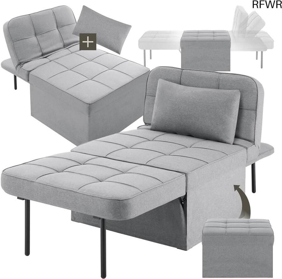 RFWR 4-in-1 Comfortabele Loungestoel met Slaapfunctie Opklapbare Fauteuil en Loungebank Ideaal voor Slaapkamer Tienerkamer en Woonkamer Lichtgrijs