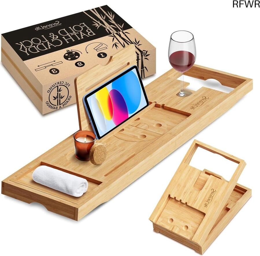 RFWR Badrek met Inklap- en Vergrendelontwerp – Bamboe Badplank van 76 cm tot 109 cm – Waterbestendig en Stevig