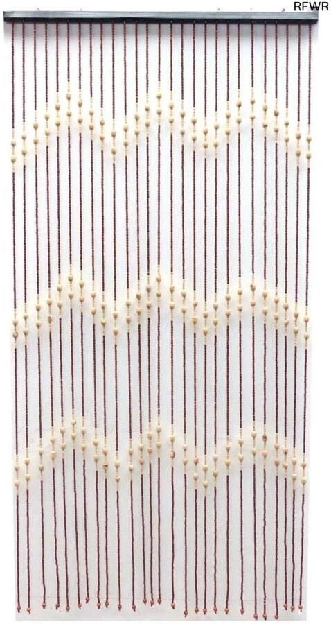 RFWR Bamboe deurgordijn met houten ringen en kralen – 90 x 165 cm – Rustiek ruimteverdeler en insectenbescherming