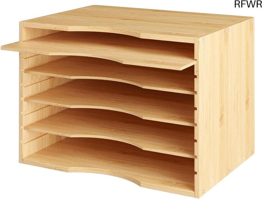 RFWR Bamboe Documentenlade voor A4 Stapelbare Houten Bureau Organizer met Variabele Legplanken