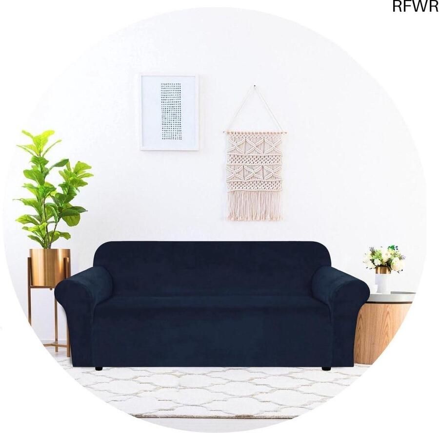 RFWR Bankhoes 3-zitsbank Velvet Stretch Bescherming tegen Beschadigingen en Vlekken (Donkerblauw)