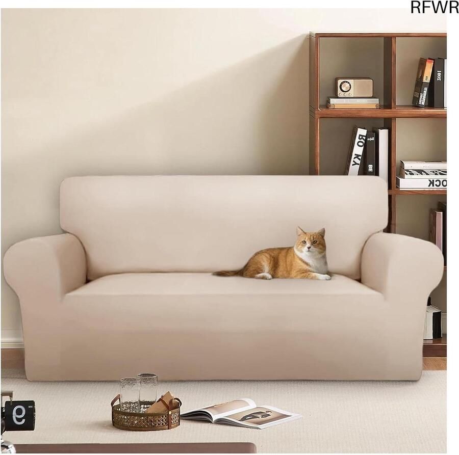 RFWR Bankhoes voor 3 Zitplaatsen met Armleuningen Super Zacht en Krasbestendig Universele Velours Bescherming voor Banken