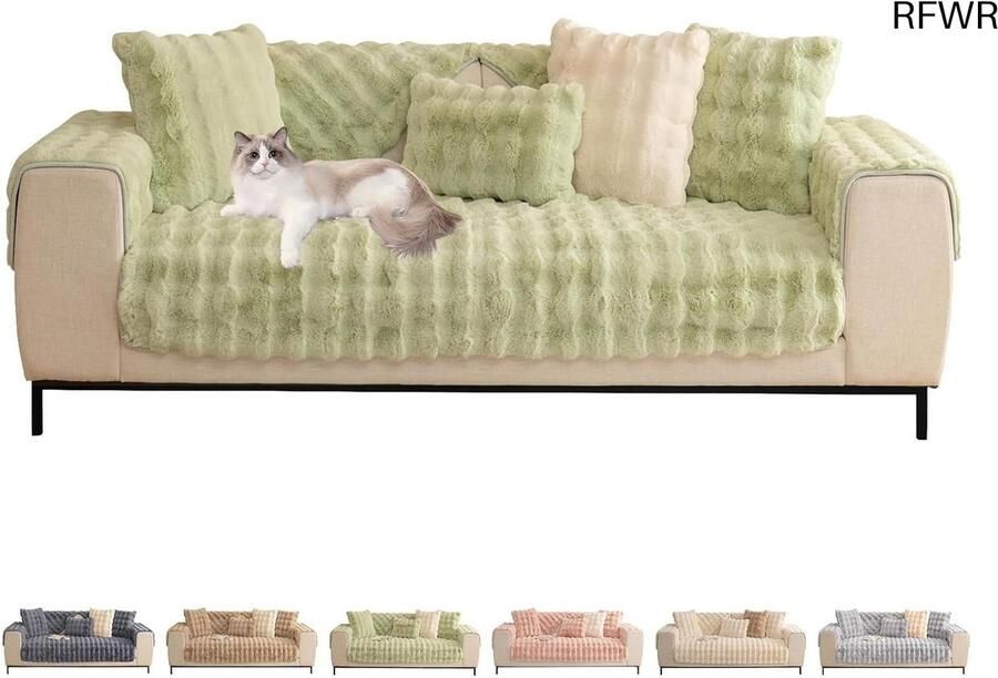 RFWR Bankhoezen voor 1- 2- 3- 4-zitsbanken Dikke en zachte meubelbescherming Antislip L-vorm chaise longue veelzijdige toepassingen (groen 71 x 71 cm)