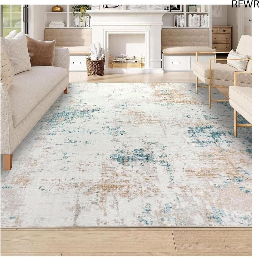 RFWR Beige Wasbaar Tapijt 122x170cm Abstract Woonkamer Vloerkleed voor Kinderkamer Eetkamer en Kantoor