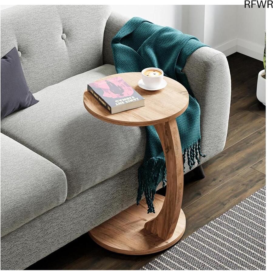 RFWR Bijzettafel C-vormig verrijdbaar Houtkleurig 56x38 cm