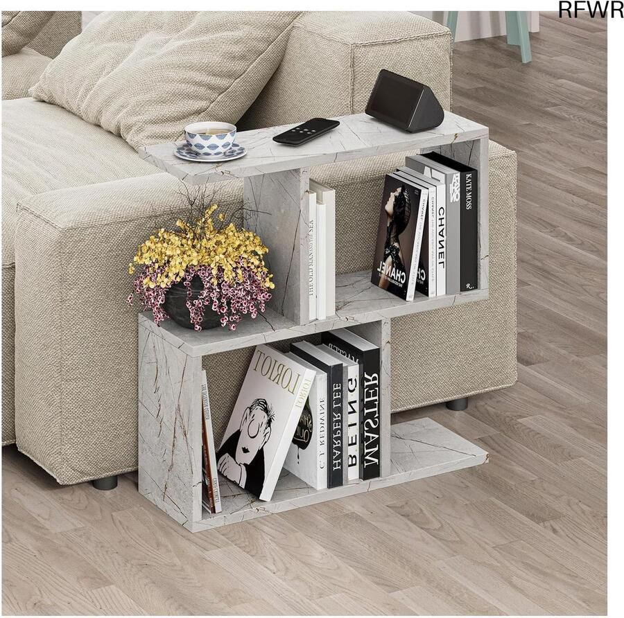 RFWR Bijzettafel met 2 niveaus veelzijdige C-tafel 60 x 60 x 19 5 cm Plankenorganizer voor kantoor en woonkamer