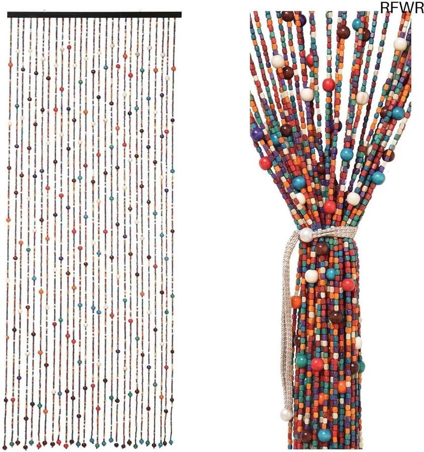 RFWR Boho Deurgordijn van Bamboe met Houten Kralen 90 x 200 cm Retrostijl Ruimteverdeler Muggennet