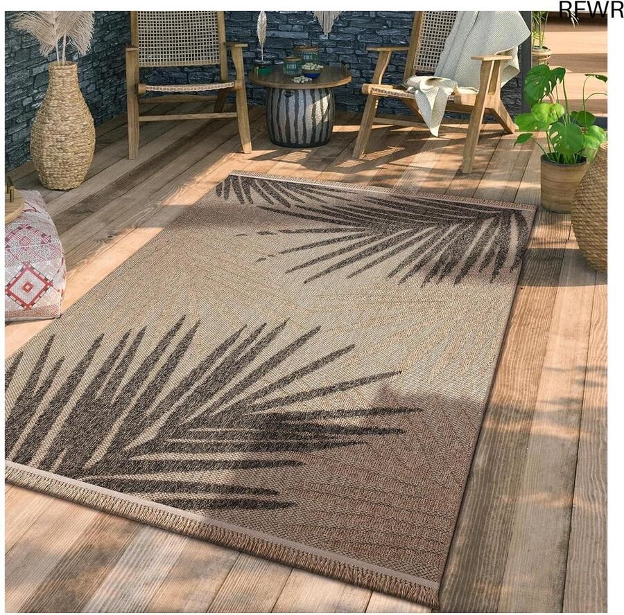 RFWR Buiten Vloerkleed Tapijt voor Balkon Terras en Keuken Boho Patroon in Beige (80x150 cm)