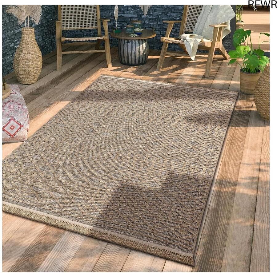 RFWR Buiten Vloerkleed Tapijt voor Binnen en Buiten Beige Boho Patroon 80x150 cm