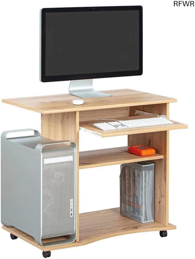 RFWR Bureau voor computer en laptop met wielen MDF ambachtelijke eikenlook 80 x 50 x 75 cm