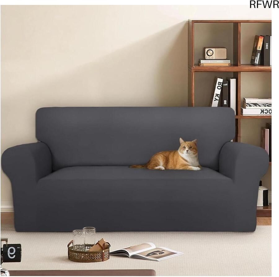 RFWR Comfortabele en Krasbestendige Bankhoes voor 3 Zitplaatsen (180-260CM) Donkergrijs