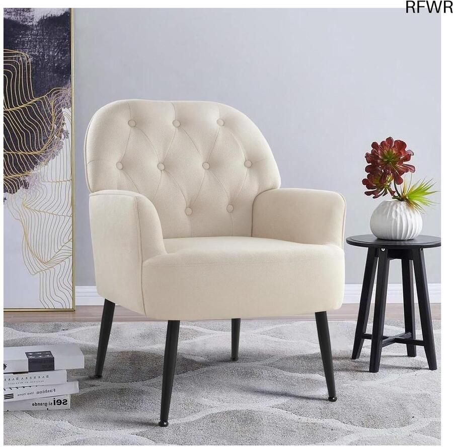 RFWR Comfortabele Fauteuil voor woonkamer met Armleuningen Moderne Leesstoel in Beige