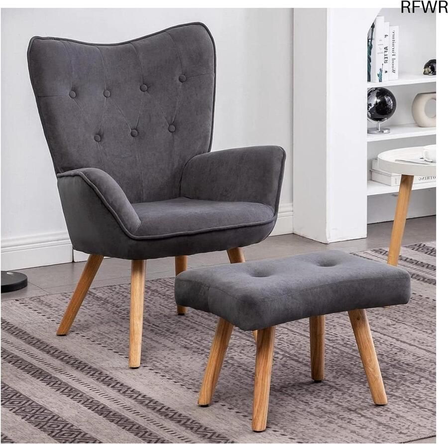 RFWR Comfortabele Fluwelen Fauteuil met Voetenbank Perfecte Leesstoel en Relaxstoel voor Woonkamer en Slaapkamer