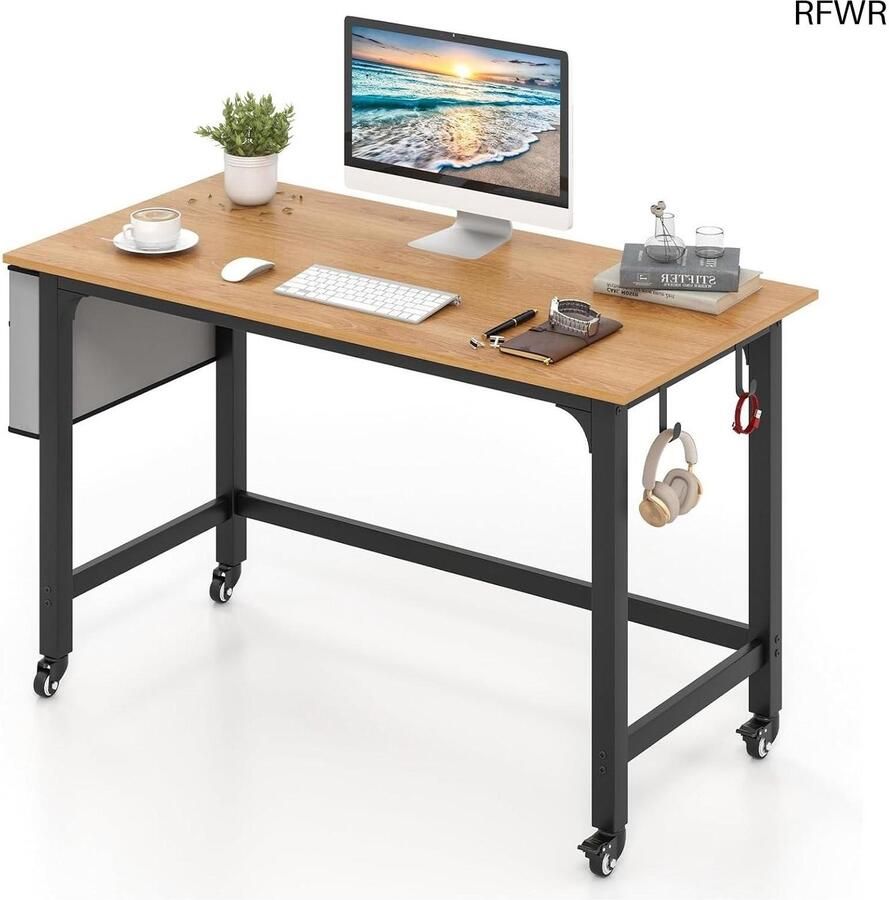 RFWR Computertafel met wielen en opbergmogelijkheden voor thuiswerk 120x60 cm