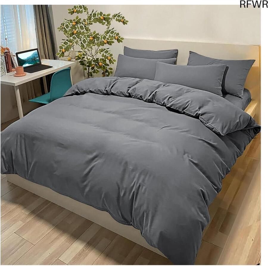 RFWR Dekbedovertrek 200 x 200 cm met 2 Kussenslopen Donkergrijs Microvezel Beddengoed voor Tweepersoonsbed