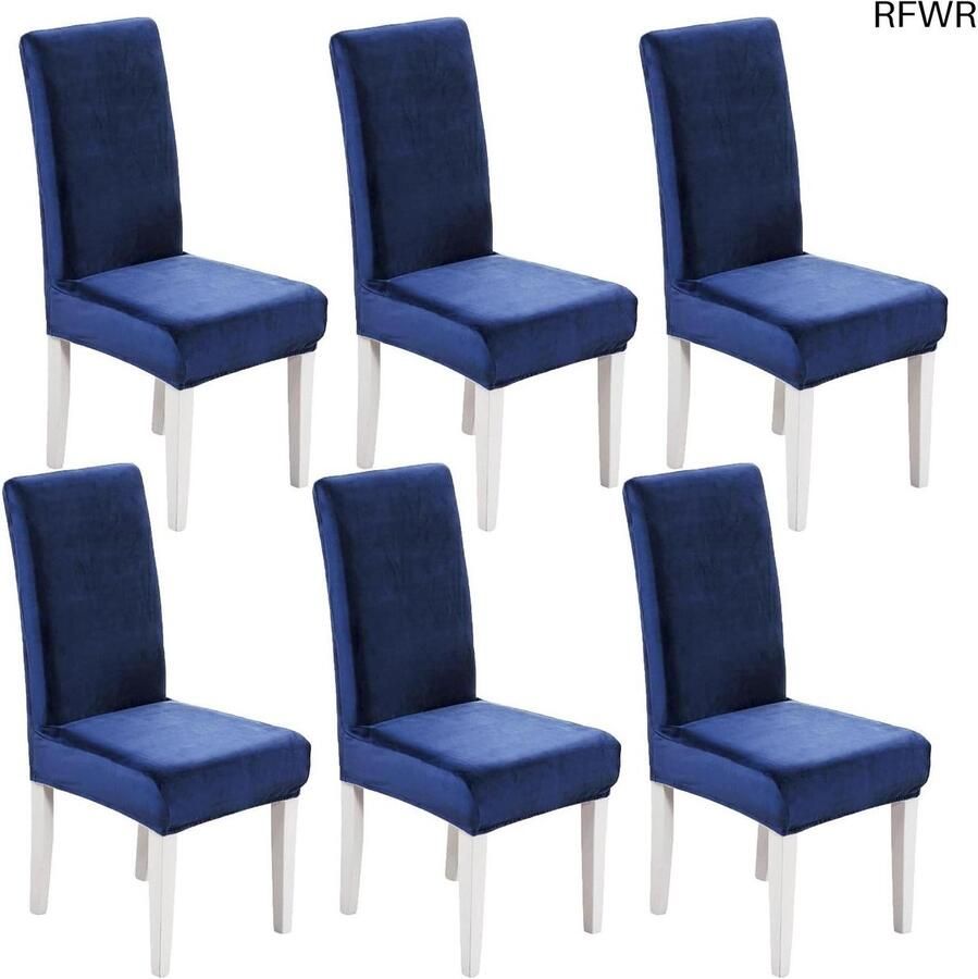 RFWR Dikke en zachte fluwelen eetkamerstoelhoezen set van 6 – Stretch slipcovers marineblauw