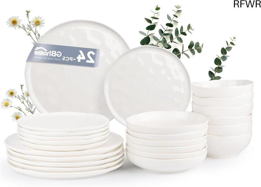 RFWR Diner set voor 6 personen 24-delige handgemaakte aardewerk serviesset