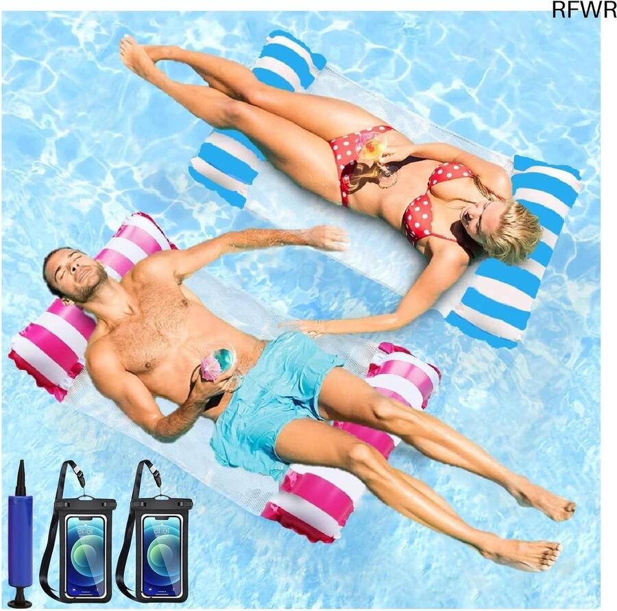 RFWR Drijvende hangmat voor zwembad 4-in-1 opblaasbare loungestoel voor volwassenen