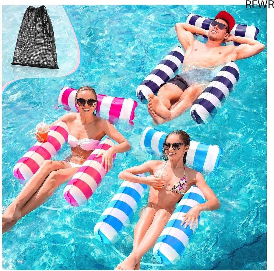 RFWR Drijvende Waterhangmat 4-in-1 voor Volwassenen en Kinderen Comfortabele Opblaasbare Hangmat en Ligstoel voor het Zwembad
