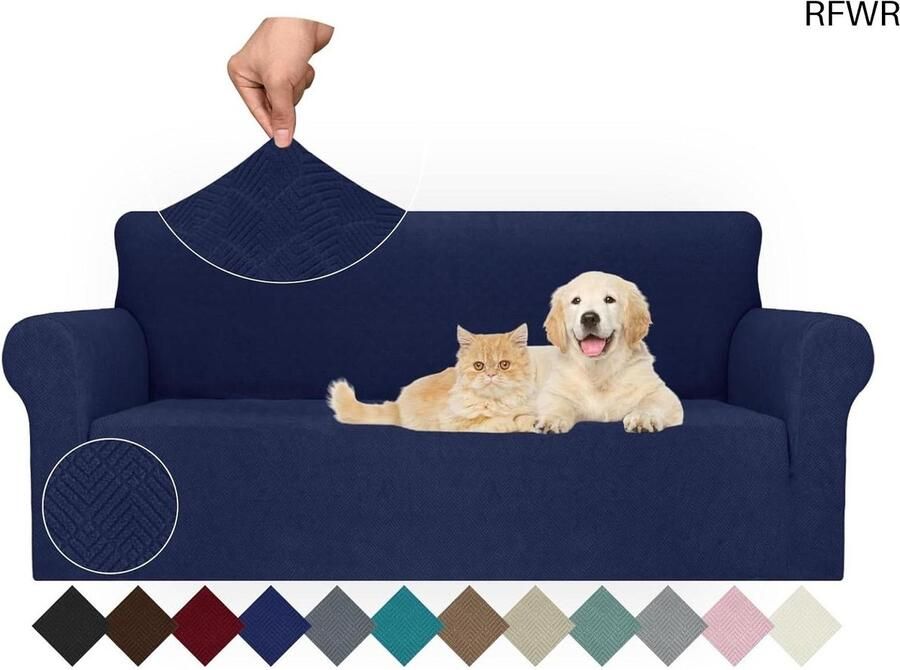 RFWR Elastische 3 Zits Bankhoes Universaal Antislip Sofabescherming in Donkerblauw